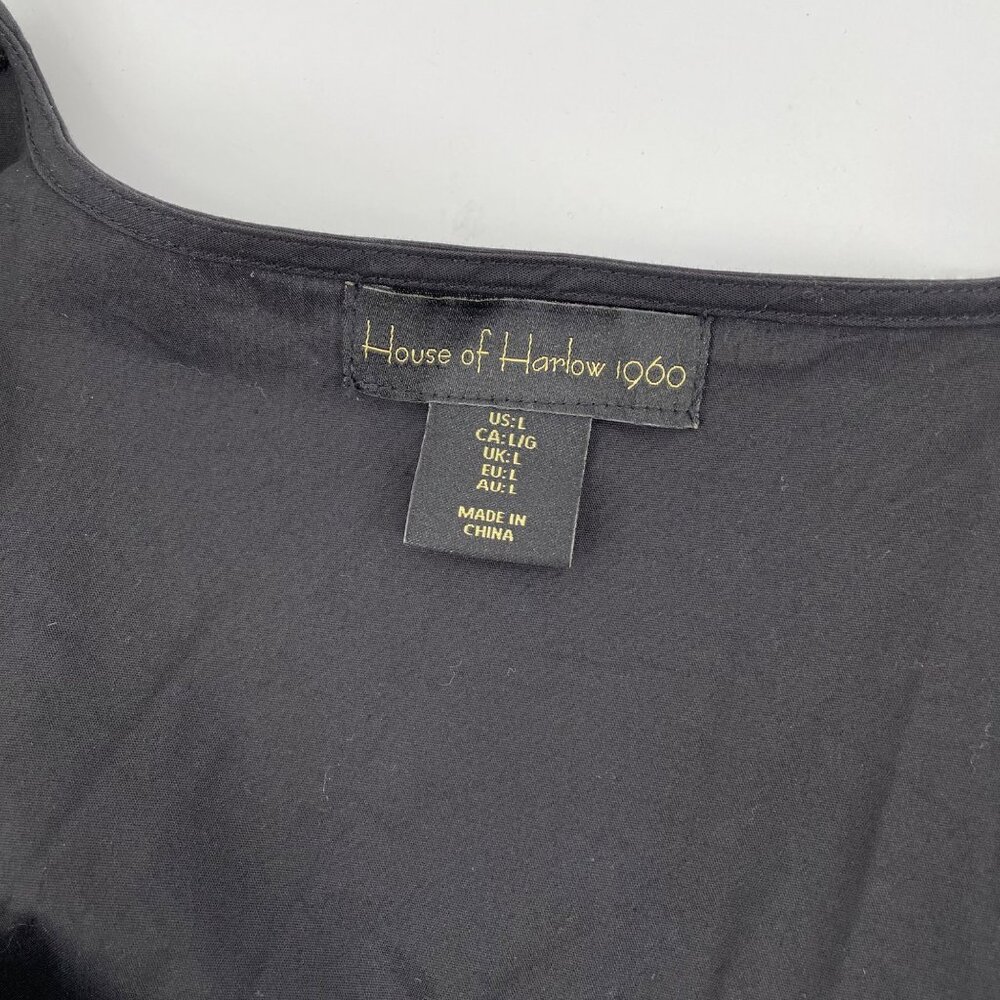 House of Harlow 1960 Black O-Ring Cutout Dress Womens Large LBD Puff Sleeves - Picture 4 of 8